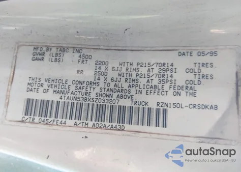 1995 Toyota Tacoma Xtracab из США, поврежденный, VIN 4TAUN53BXSZ033207